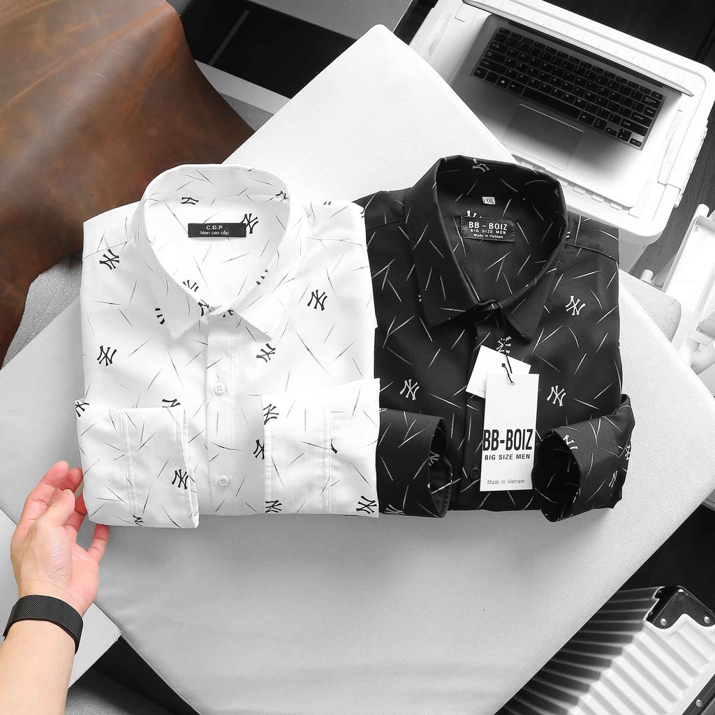 Áo sơ mi họa tiết NY bigsize nam tay ngắn và tay dài 80-130kg