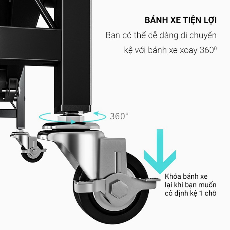 Kệ để đồ gấp gọn đa năng 3/4/5 tầng có bánh xe cho phòng bếp, phòng ăn.phòng sách, phòng tắm đảm bảo chính hãng