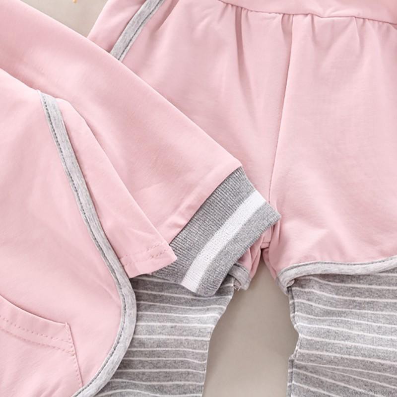 Set áo hoodie phối quần dài kẻ sọc cho bé gái