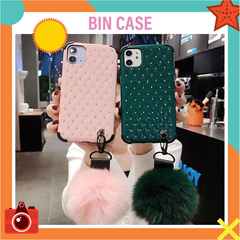 Ốp Chống Sốc💖FREE SHIP💖Ốp Chống Sốc Đính Đá Kèm Bông Siêu Đẹp - Giá Cực Rẻ