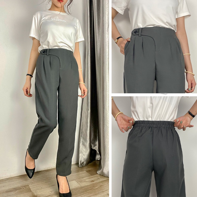 Quần tây baggy công sở nữ lưng chun cạp cao có BIGSIZE dáng quần âu ống đứng mặc đi làm đi học đi chơi QD22