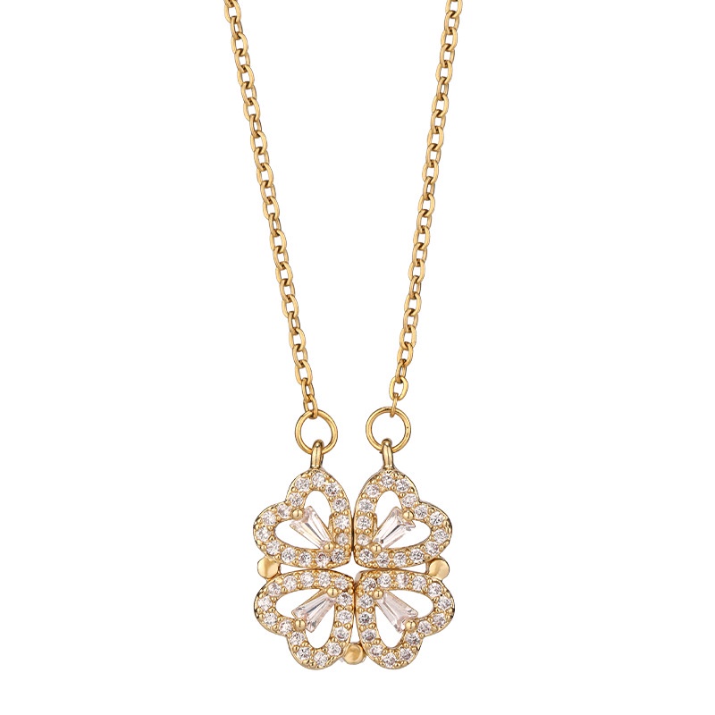 Vòng cổ Hình Cỏ Bốn Lá Đính Đá zircon Hình Trái Tim Dạng Mở Dành Cho Nữ