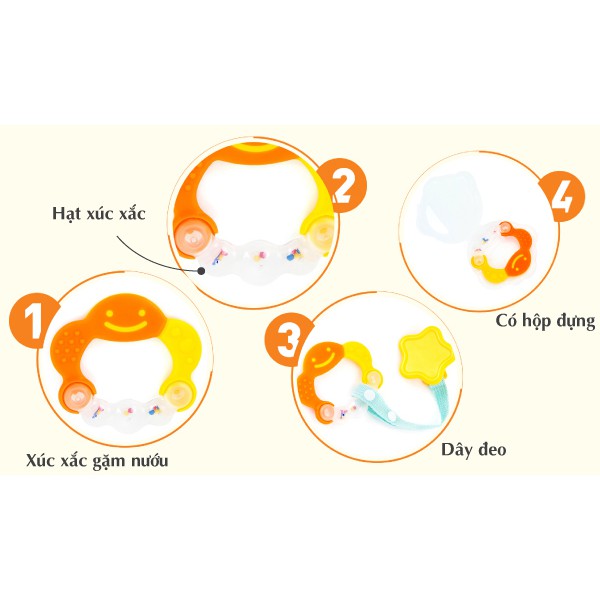 Súc Xắc Gặm Nướu Tròn Có Dây Đeo Richell - Cam - Xanh - Hồng Nhật