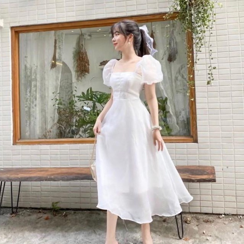Đầm dự tiệc công chúa tay phồng phối nút siêu xinh- NV47