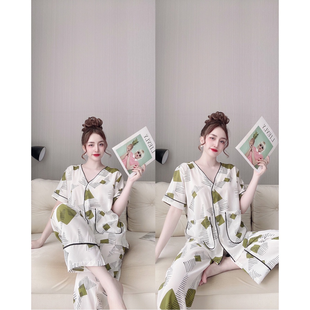 Đồ Mặc Nhà, Đồ Ngủ Sexy Nữ Pyjama Quần Dài Tay Ngắn Chất Đũi Lụa Mềm Mát Dưới 65Kg | BigBuy360 - bigbuy360.vn