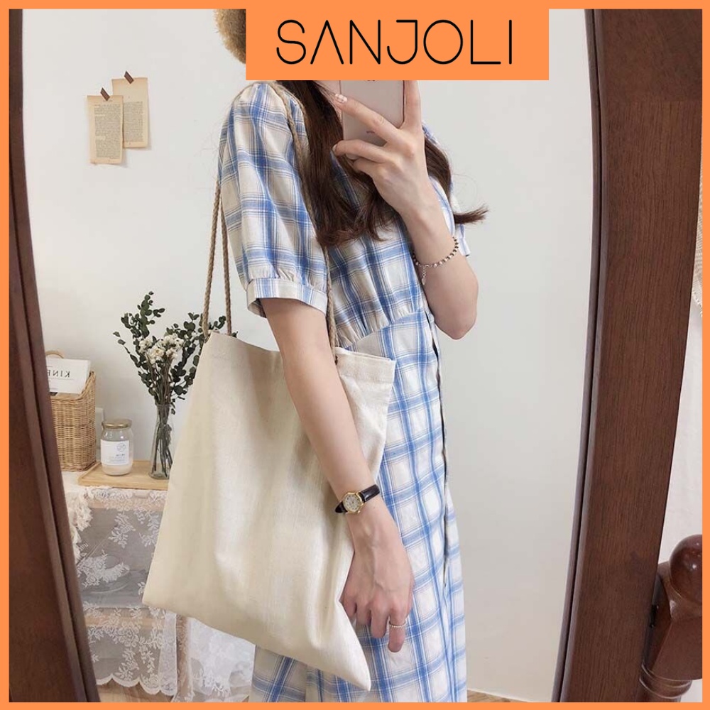 Đầm Caro Tay Phồng SANJOLI Thiết Kế Dáng Dài Hai Dây Thắt Eo Phù Hợp Đi Chơi Dự Tiệc Cưới Đẹp Hai Màu Xanh Hồng VD046 | BigBuy360 - bigbuy360.vn