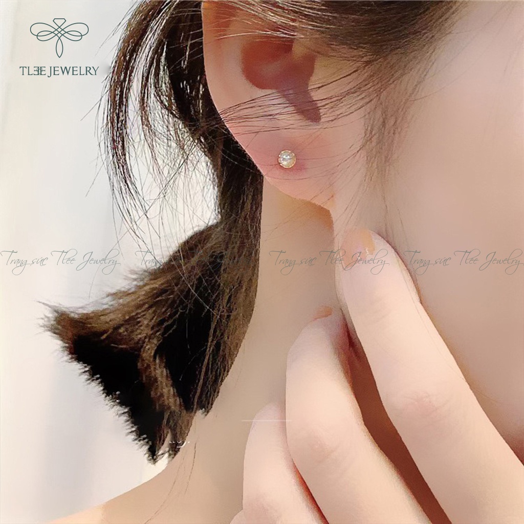 Khuyên tai bạc nữ TLEE trai chốt ren vặn bi bạc nữ tính NCJ B0200