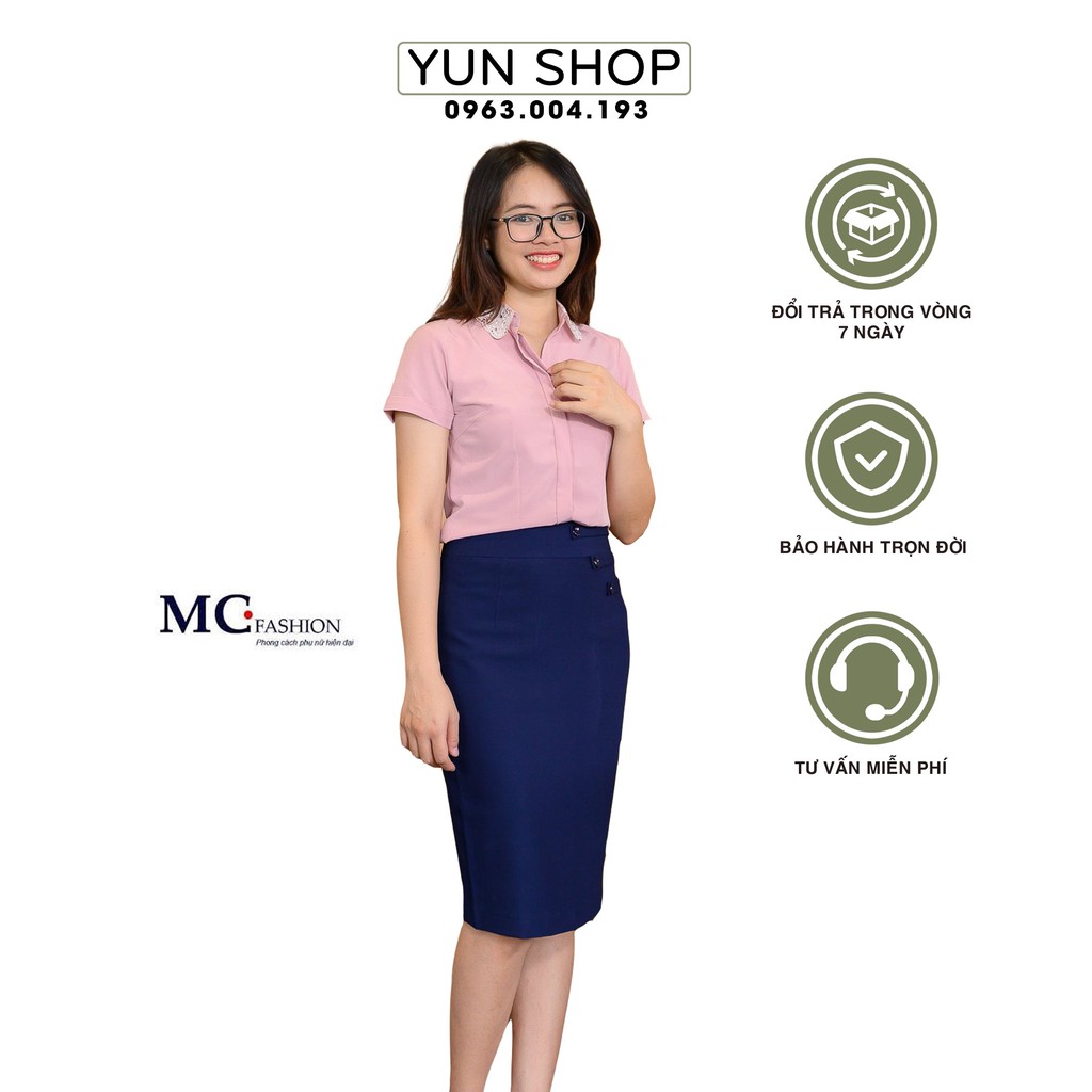 Aó Sơ Mi Nữ, Áo Sơ Mi  Nữ Tay Ngắn Cộc Tay MC Fashion Họa Tiết Cổ Ren Màu Hồng Đỗ A680