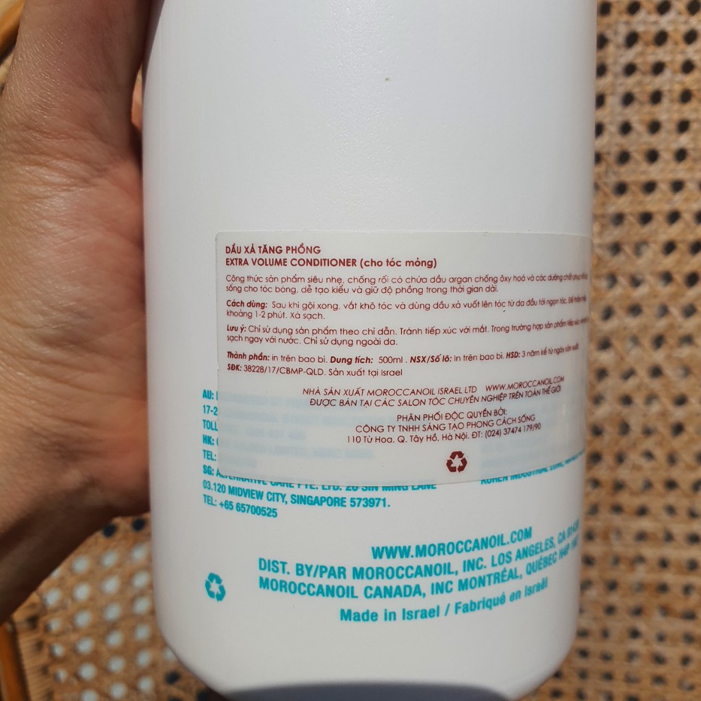 DẦU GỘI XẢ MOROCCANOIL EXTRA VOLUME TĂNG PHỒNG 1000ML*2