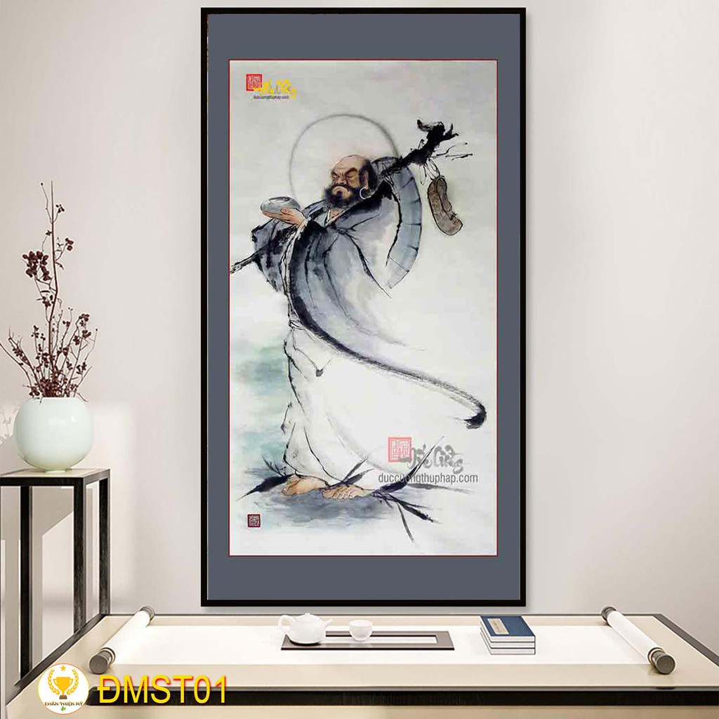 Tranh Đạt Ma Sư Tổ có khung 40x60cm tặng kèm đinh treo tranh giá tận xưởng