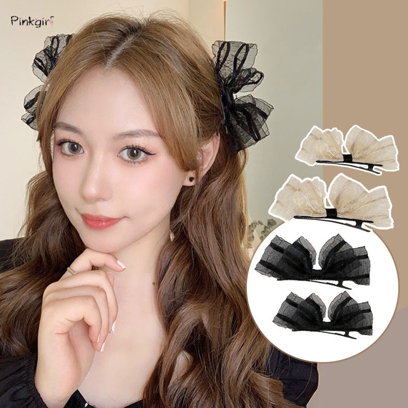 Set 2 Kẹp Tóc Hình Nơ Ren Dễ Thương Dành Cho Nữ