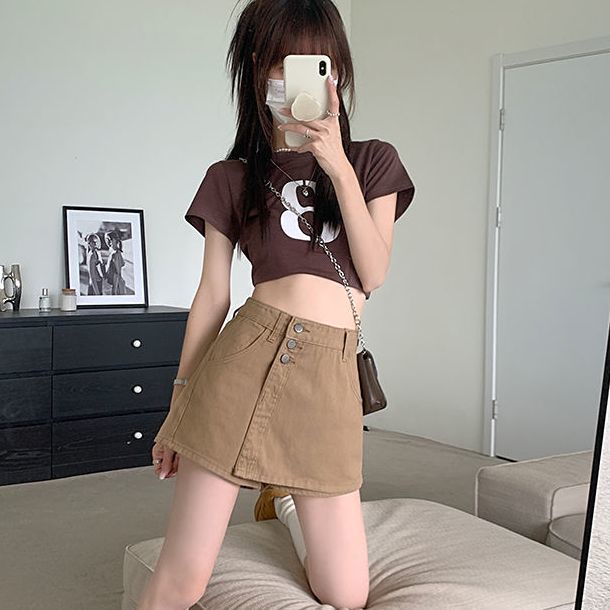 Jiashucheng Chân Váy Jean Chữ A Eo Cao Thời Trang Mùa Hè Dành Cho Nữ