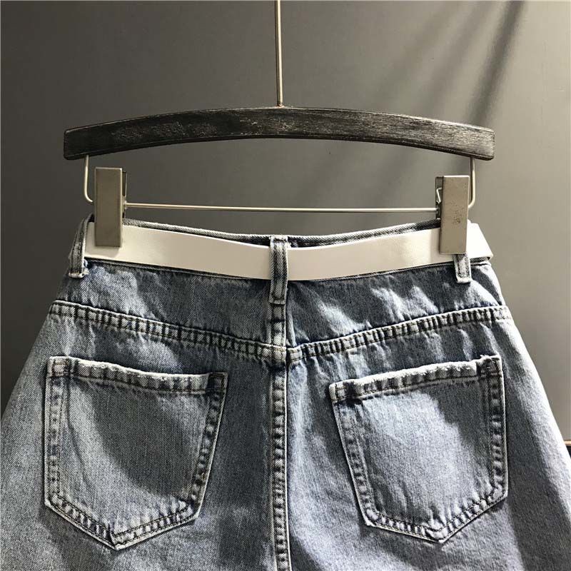 Quần Đùi denim Lưng Cao In Chữ Thời Trang Cho Nữ 11025