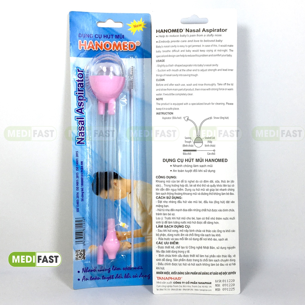 Hút mũi HANOMED - Đầu hút mềm không làm đau bé, làm sạch mũi, đờm dãi cho trẻ từ sơ sinh