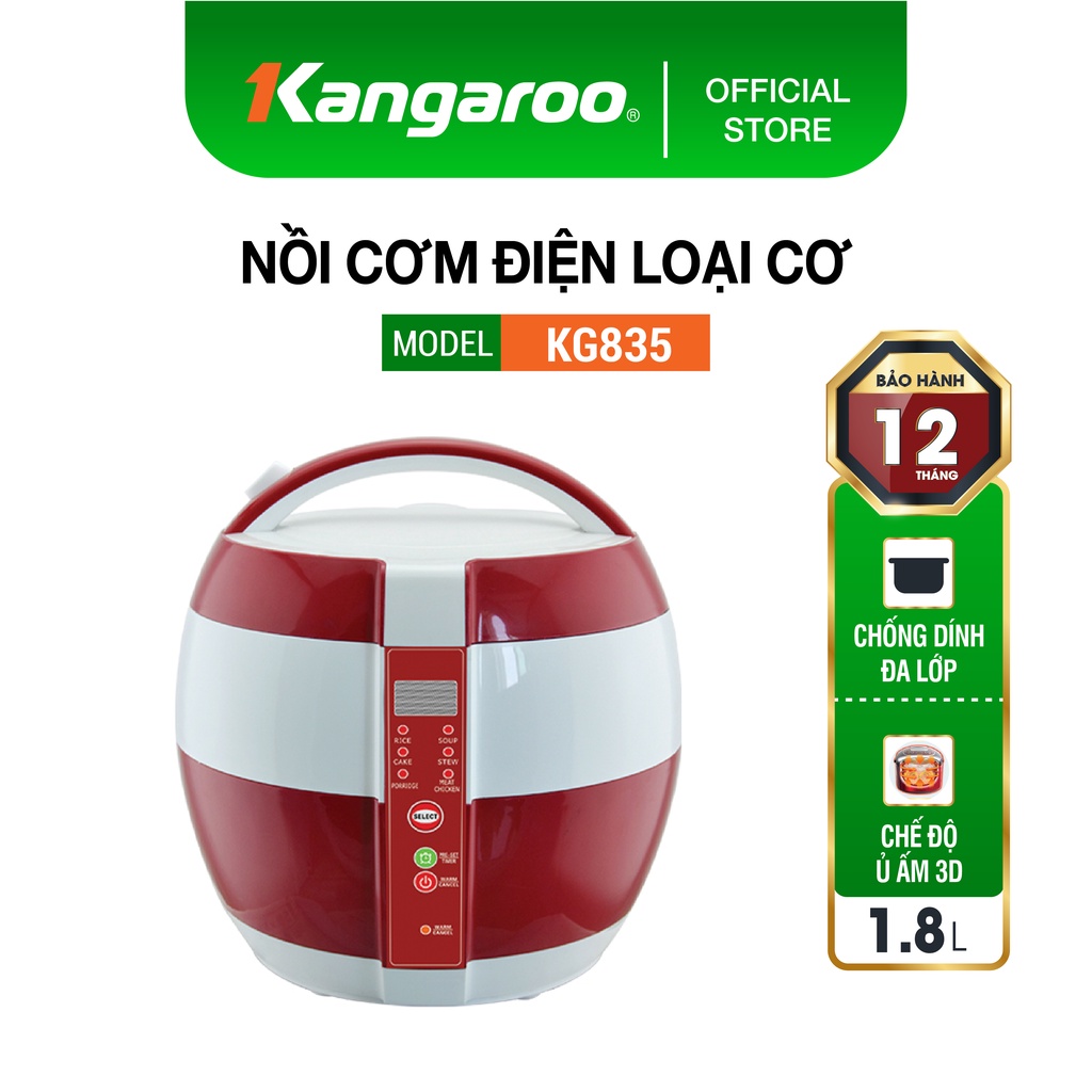 [Mã ELHADEV giảm 4% đơn 300K] Nồi cơm điện loại cơ 1,8L Kangaroo KG835