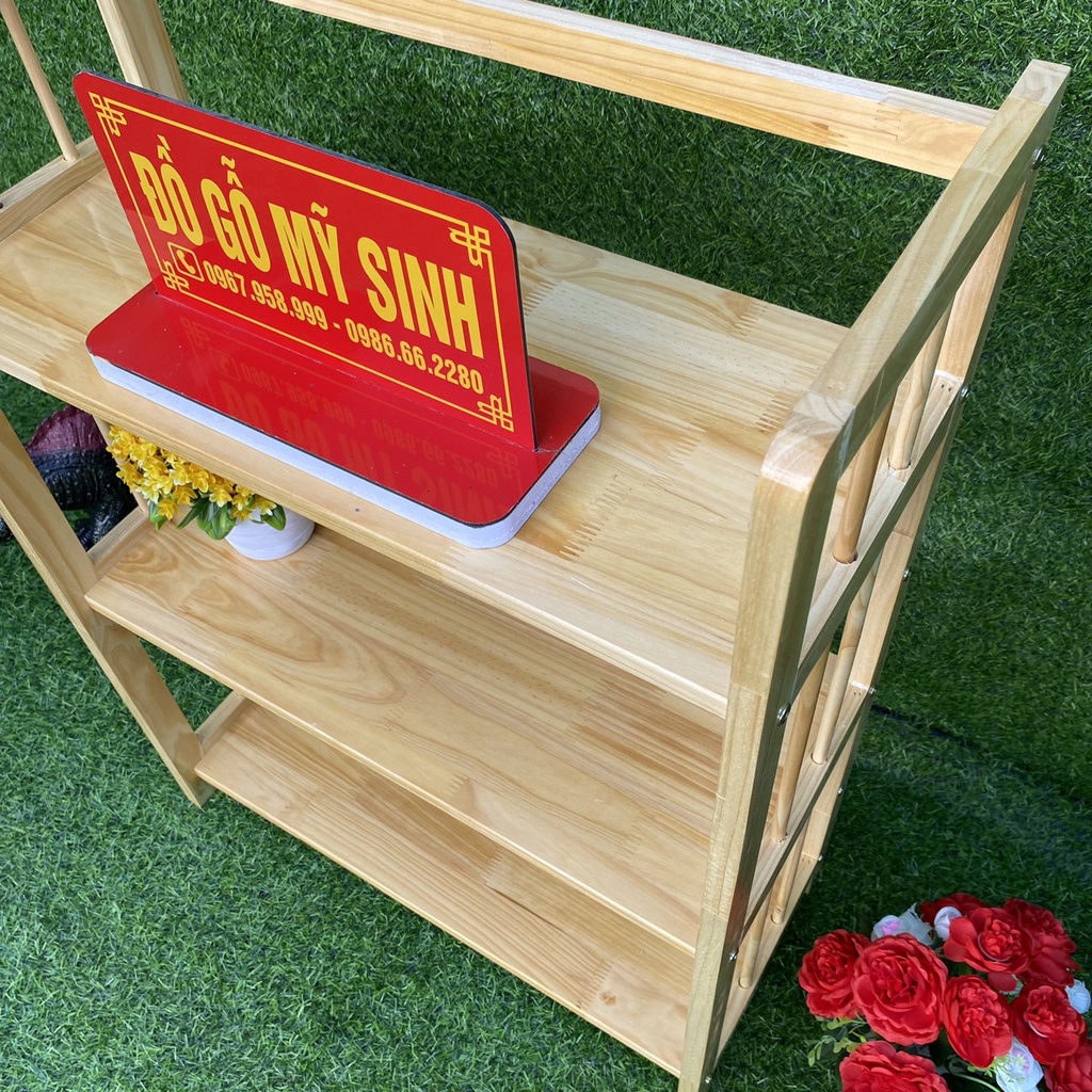 Kệ sách giá gỗ cao su tự nhiên 3 tầng để giày dép túi sách kệ đa năng, Đồ gỗ nội thất mỹ sinh cao cấp