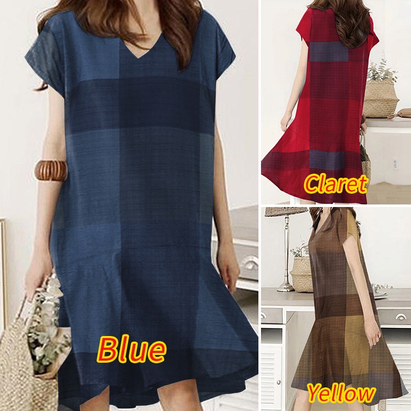 Đầm ngắn ZANZEA cổ chữ V không tay họa tiết caro phong cách vintage giản dị dành cho nữ