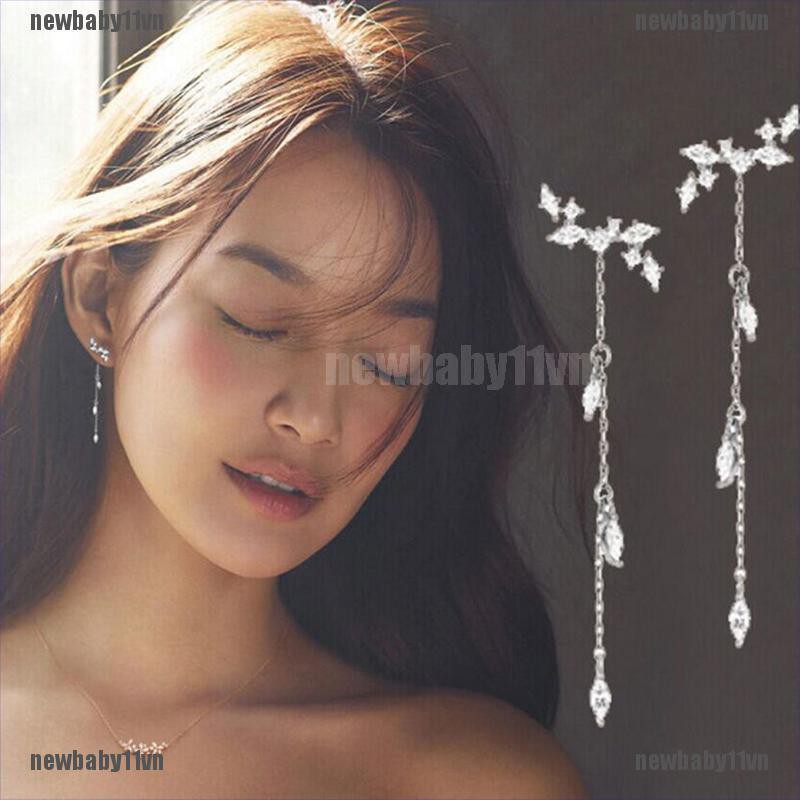 Đôi bông tai dài tua rua hình lá cây thời trang cho nữ