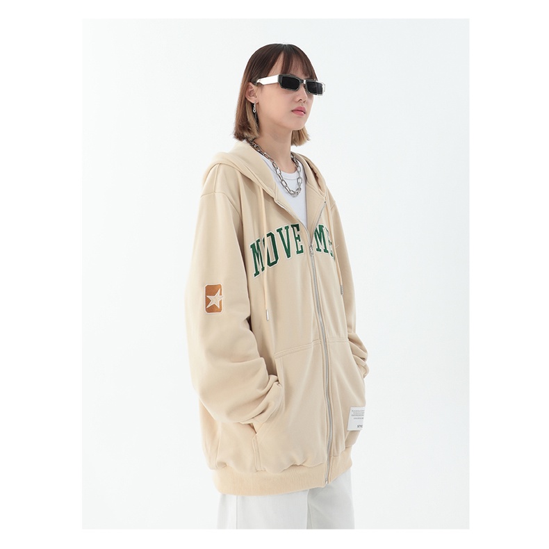 Áo Khoác Hoodie Zip Move Ment Form Rộng Unisex 2 Màu Be - Xanh SIÊU HOT