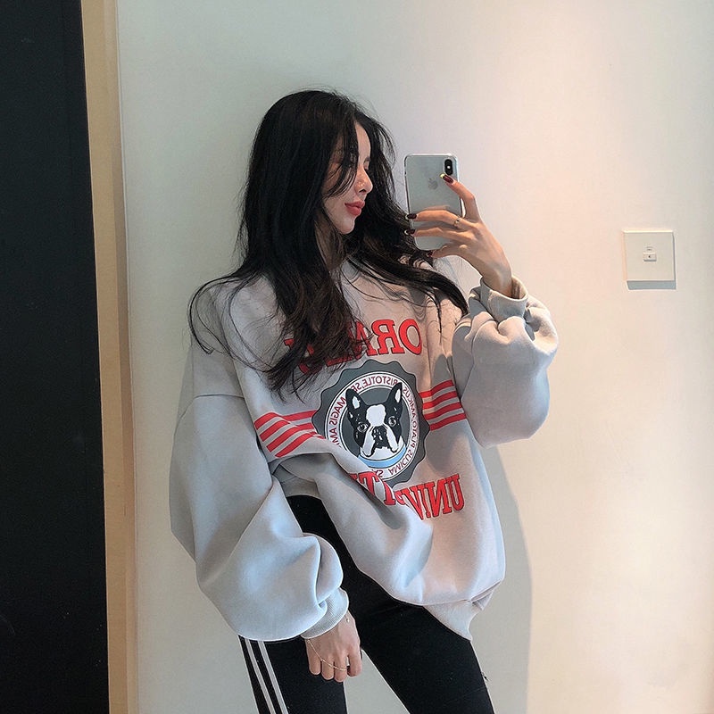 COZOK Áo len tay dài dáng rộng thời trang Hàn Quốc