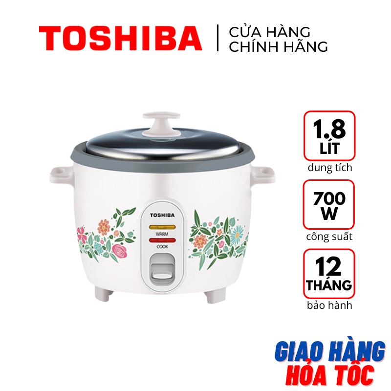 Nồi cơm nắp rời Toshiba RC-18MH1PV(W) dung tích 1.8L lòng nồi chống dính 700W màu trắng hoa văn - Bảo hành hãng 12 tháng