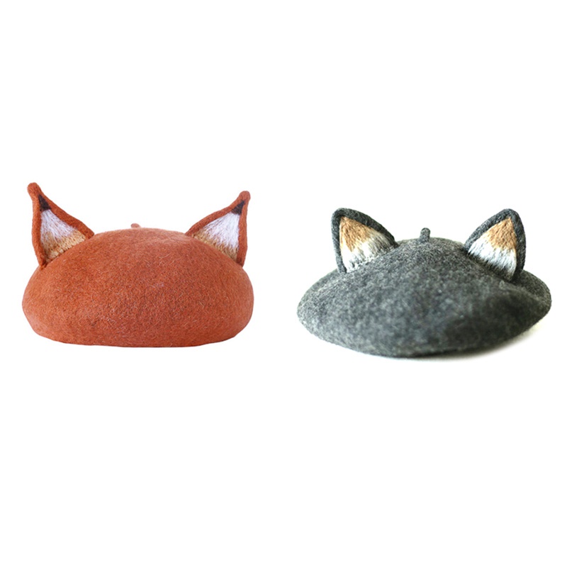 Mũ beret tai cáo giữ ấm thời trang màu sắc bắt mắt