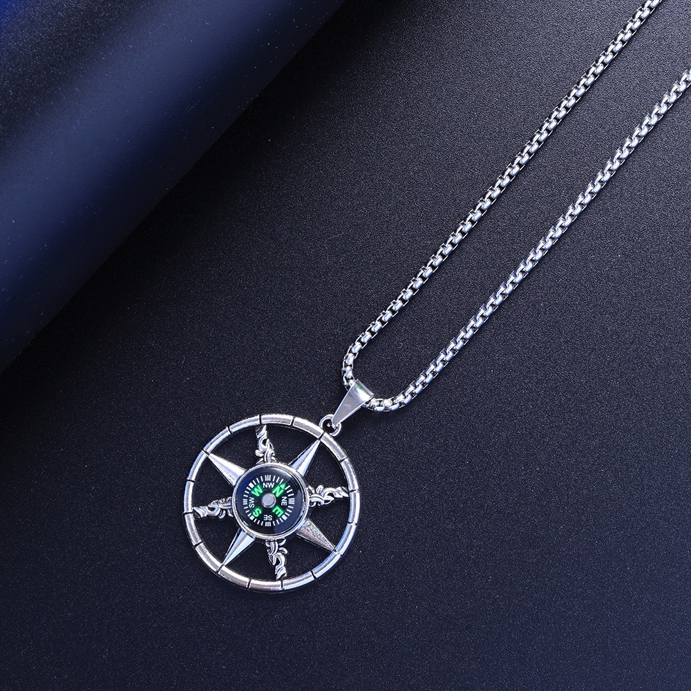 Vòng cổ nam nữ unisex dây chuyền Punstore màu bạc Titan đẹp phụ kiện thời trang - Vòng cổ La Bàn
