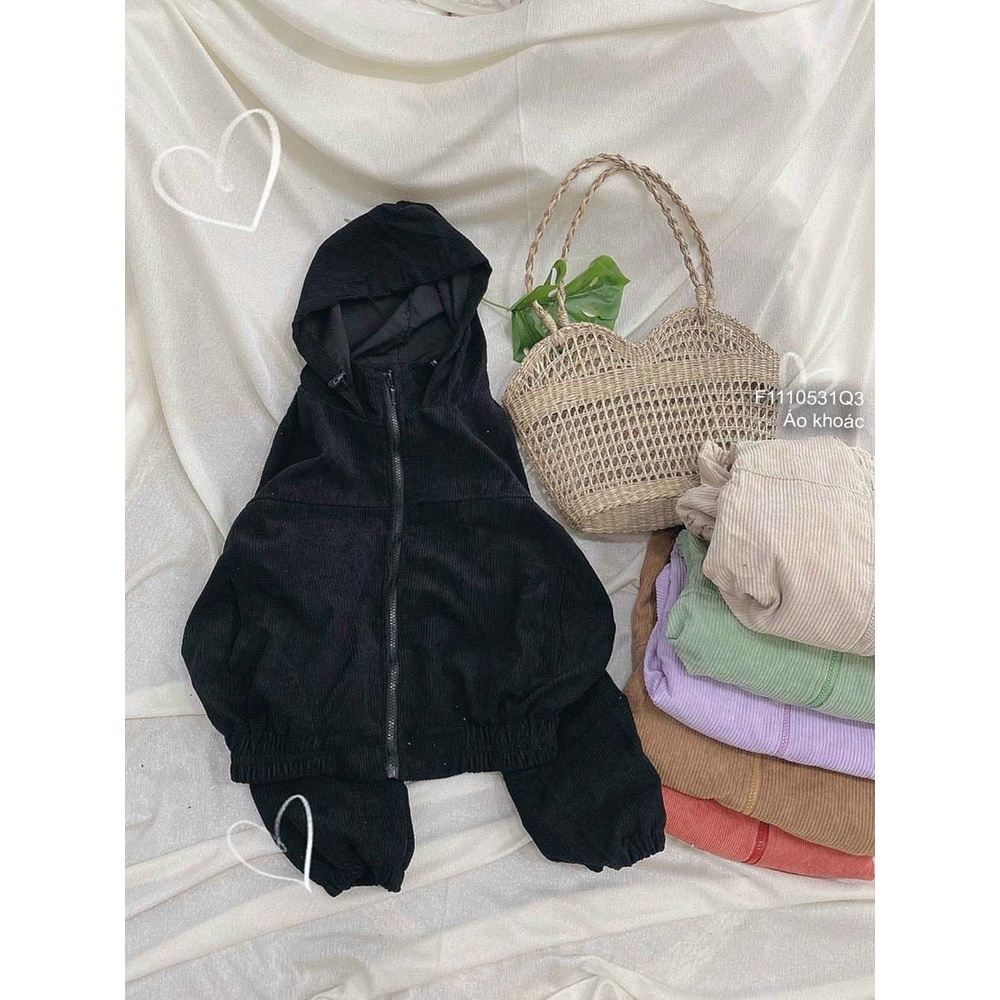 Áo khoác nhung tăm có nón kéo khóa tay dài bo thời trang!