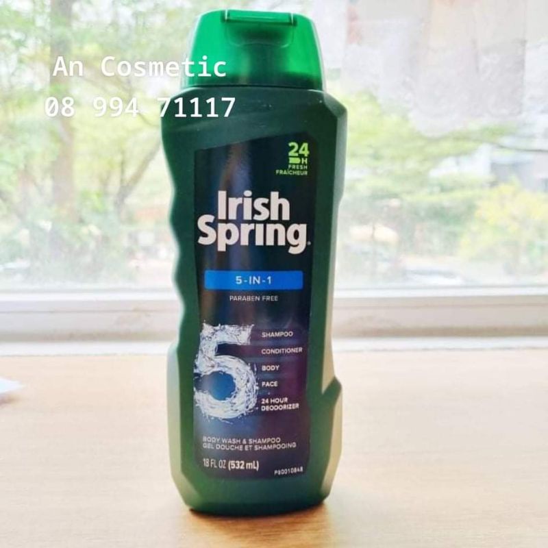 Sữa tắm gội nam Irish Spring 5 in 1 / Sữa tắm Mỹ đa năng gội xả rửa mặt cho nam
