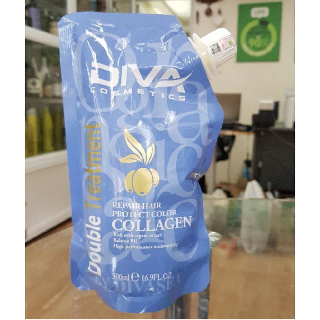 Combo gội và hấp phục hồi tóc hư tổn Diva Collagen (túi diva mới)