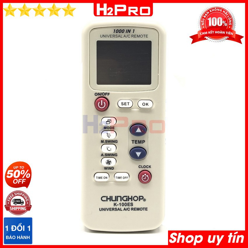 Điều khiển điều hòa đa năng CHUNGHOP K-100ES H2Pro 1000 trong 1 cao cấp,remote cho máy lạnh điều hòa (tặng đôi pin 10K)