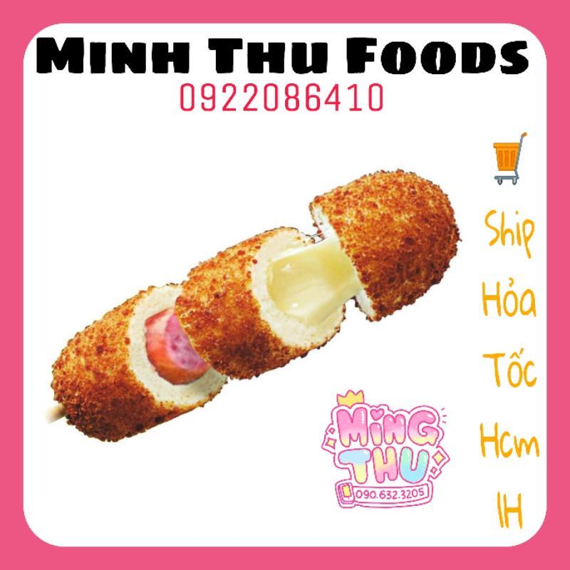 Hotdog xúc xích phô mai tẩm bột Hàn Quốc khay 10 cây 500g Mỹ Sa Food / Thoại An / Lacusina