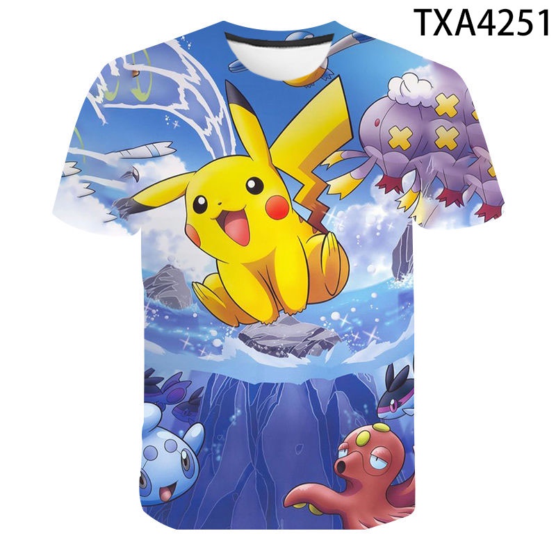Áo Thun Tay Ngắn In Họa Tiết Hoạt Hình Pokemon 3D Dễ Thương Thời Trang Cho Bé Trai Và Gái