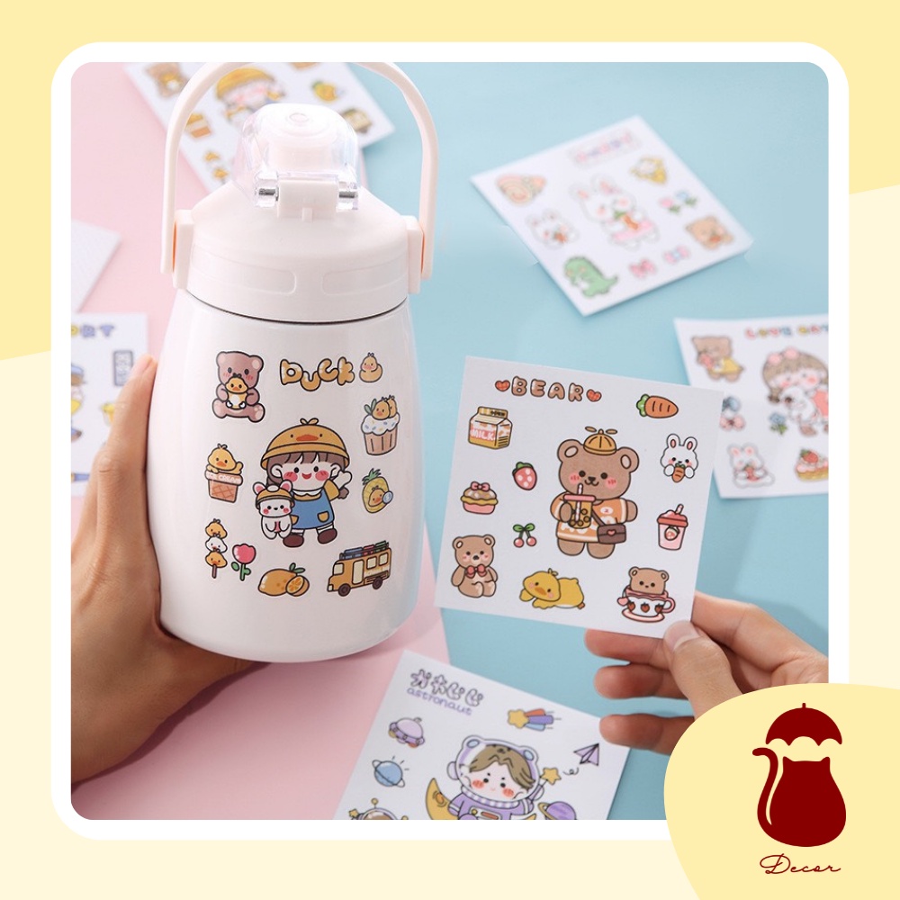 Combo 10 hình dán dễ thương DIY nhãn dán điện thoại, sticker cute Ô DECOR dán phụ kiện, laptop và bình nước