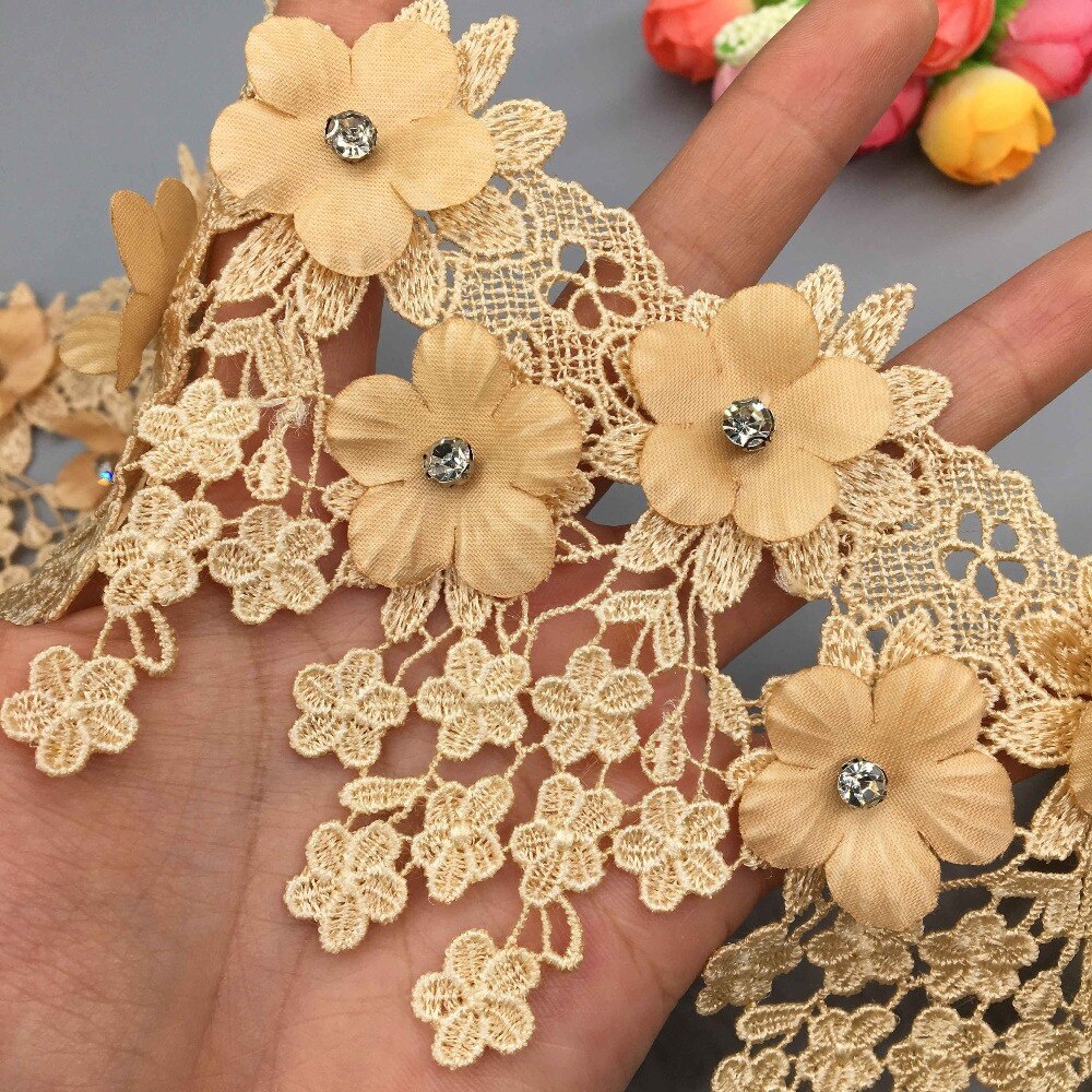 Dây Ruy Băng Thêu Ren Hoa 3D Kiểu Vintage 1Yard Dùng Trang Trí Đám Cưới