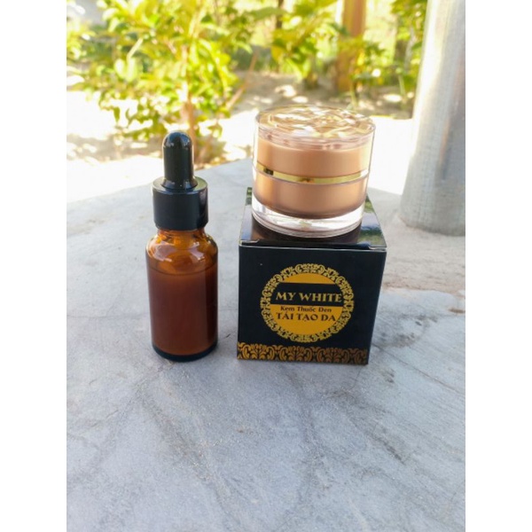 Combo kem đông y tái tạo da My White và serum cốt kích bong