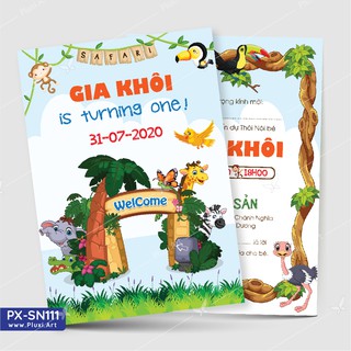 [Combo] Thiệp thôi nôi –  sinh nhật chủ đề rừng xanh Pluxi (PX_SN111)