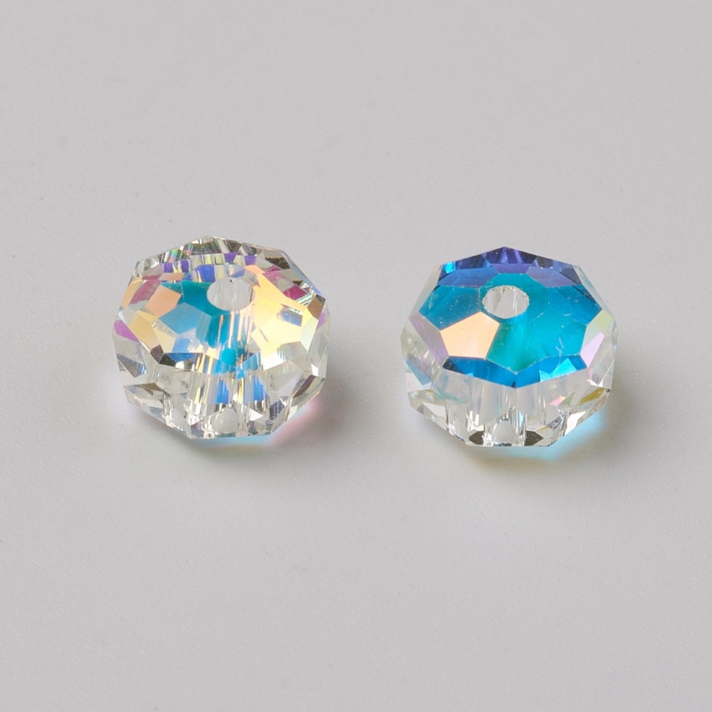 Bộ 5 hạt thủy tinh pha lê AB mặt màu hình tròn dẹt mạ điện 8x5mm lỗ 1.7mm