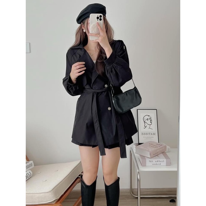 [ẢNH THẬT]Áo blazer 2 Lớp Kaki sang chảnh trơn Dáng Dài - dáng suông rộng trượt vạt bầu dáng rộng