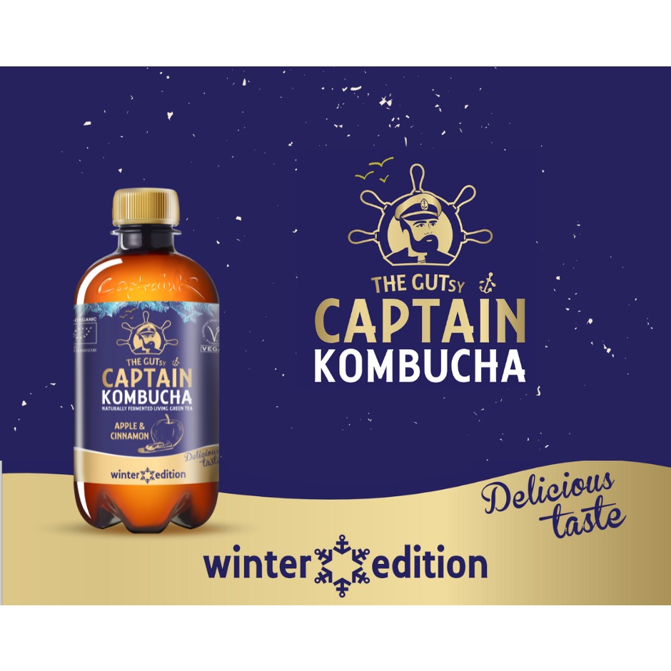 Trà Kombucha hữu cơ vị Táo &amp; Quế 400ml Captain Kombucha