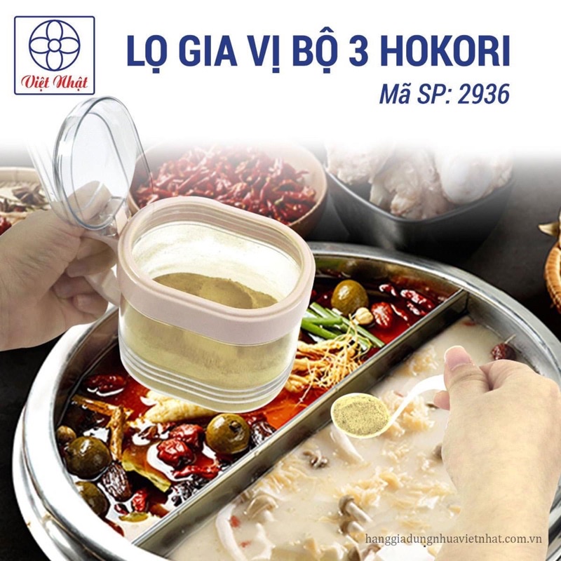 Bộ 3 lọ gia vị có thìa Hokori | Hũ gia vị nhựa Việt Nhật 2936