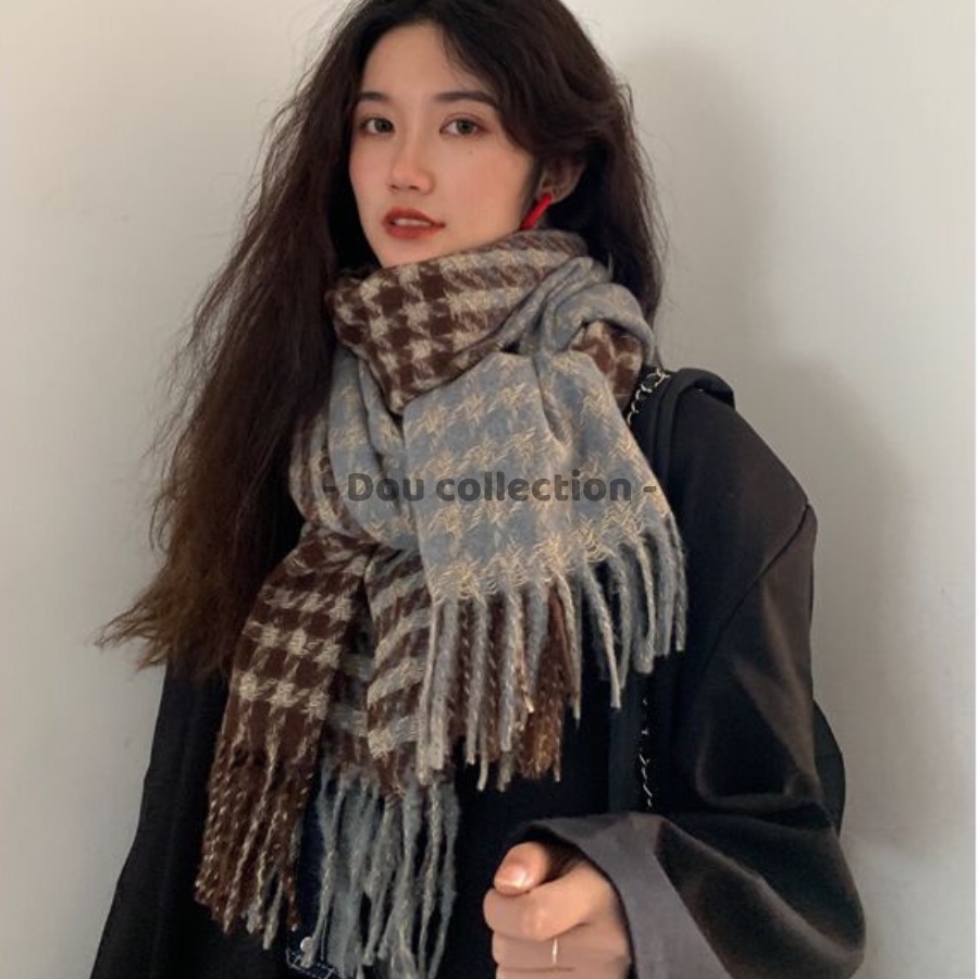 [Nowship2h] Khăn Choàng Cổ Cashmere Len Họa Tiết Caro Dày Cao Cấp Thời Trang Thu Đông - 100x135cm - Douyin - Mã LN020