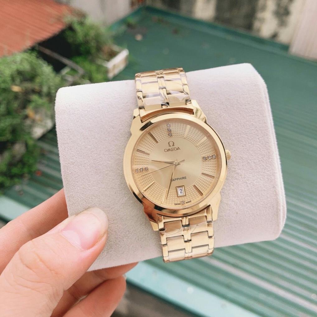 Đồng Hồ Nam omega Sapphire OM037 Mặt VÀNG Chống nước, Chống Xước TUYỆT ĐỐI