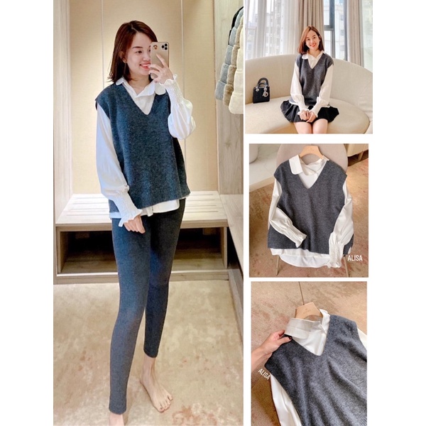 Set gile cổ tim + áo sơmi - ALISA