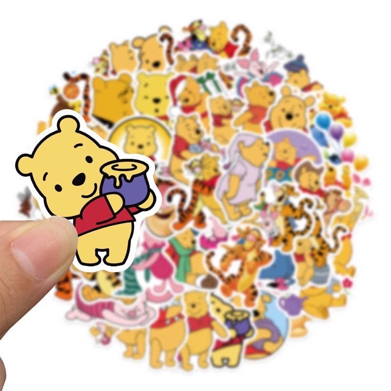 Hình Dán Sticker Gấu Pooh Đáng Yêu Trang Trí Mũ Bảo Hiểm, Sổ Tay