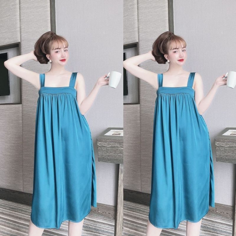 Váy mặc nhà 45_120kg, đầm ngủ bigsize chất lụa ngọc bích xịn xò