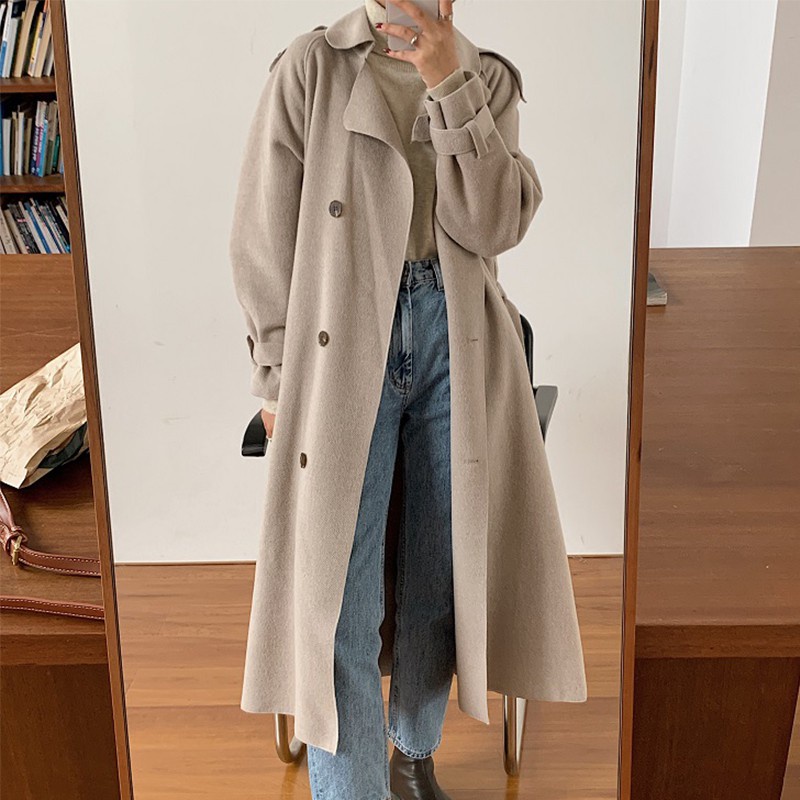 Áo khoác dạ len ép dáng dài phong cách Hàn quốc thu đông