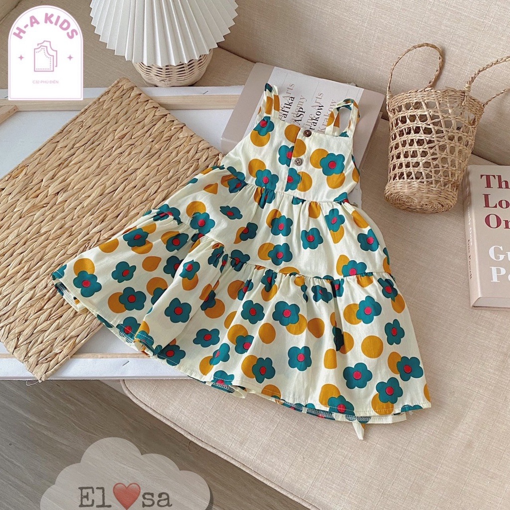 Váy bé gái 2 dây hoa hướng dương to sắc mầu XHN967