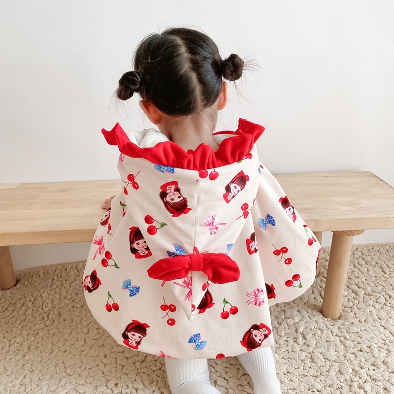 Áo khoác vải nhung giữ ấm dễ thương thời trang mùa đông cho bé gái