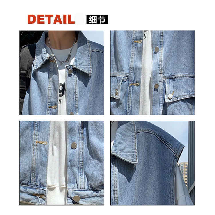 Áo Khoác Ghi Lê Denim Dáng Rộng Phối Túi Lớn Phong Cách Hồng Kông Thời Trang Thu Đông Cho Nam TF1